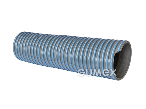 Fekální hadice NORPLAST PVC 389 SUPERELASTICO, 50/62mm, 5bar/-0,9bar, měkčené PVC, modrá PVC spirála, -25°C/+60°C, šedá